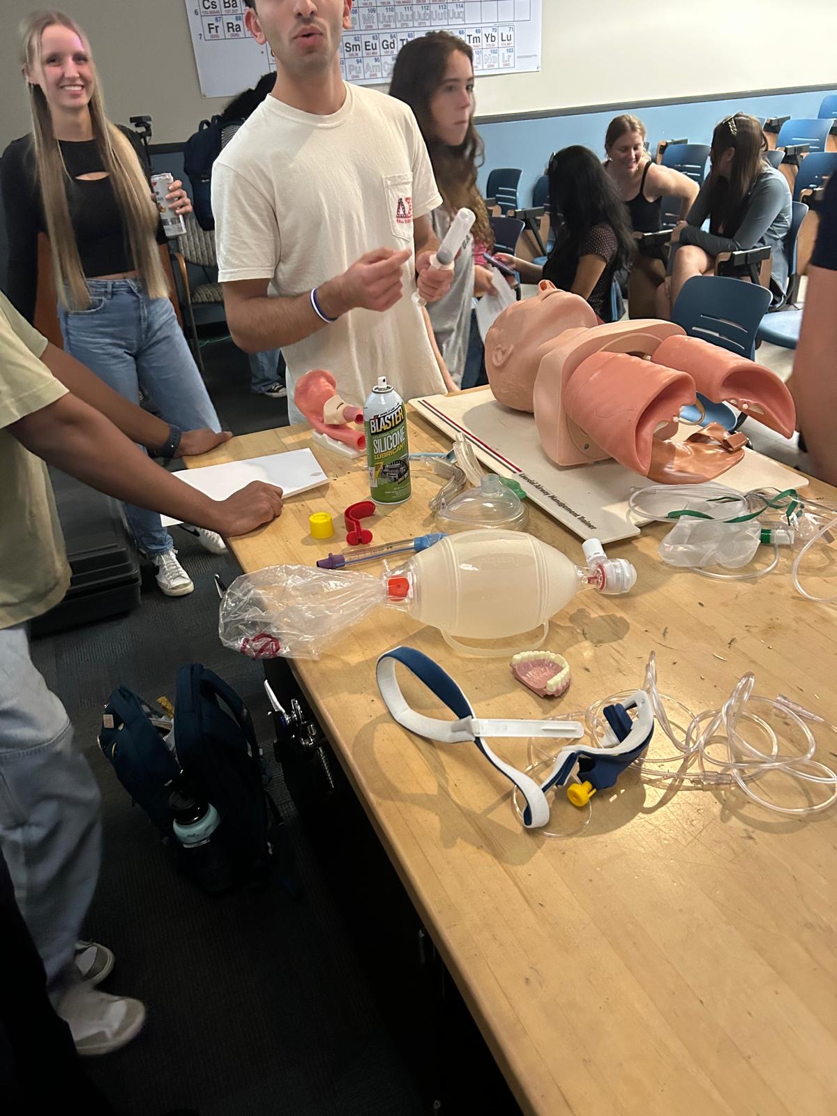 Students learning airway management skills