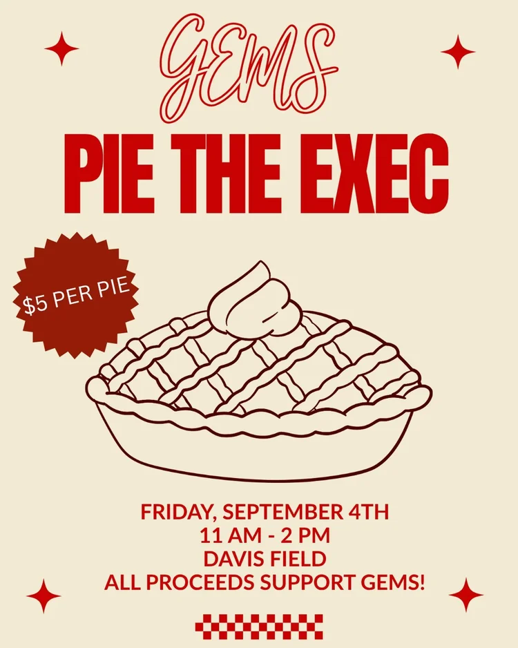 GEMS Pie the Exec fundraiser flyer — Friday, September 4th, Davis Field